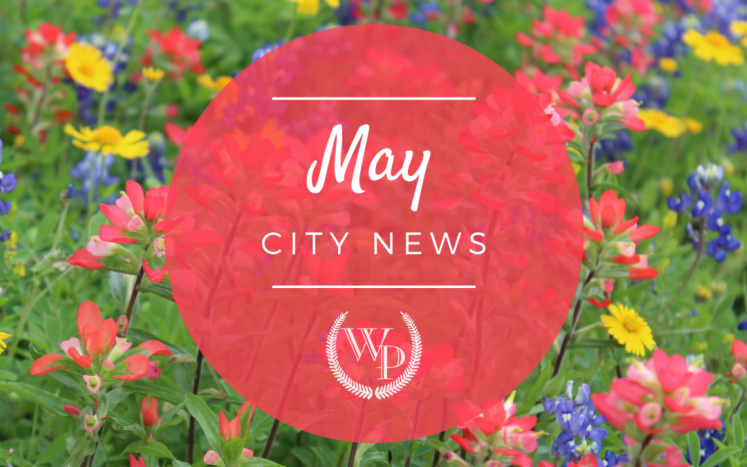 circle with Willow Park logo and flowers that says May City News