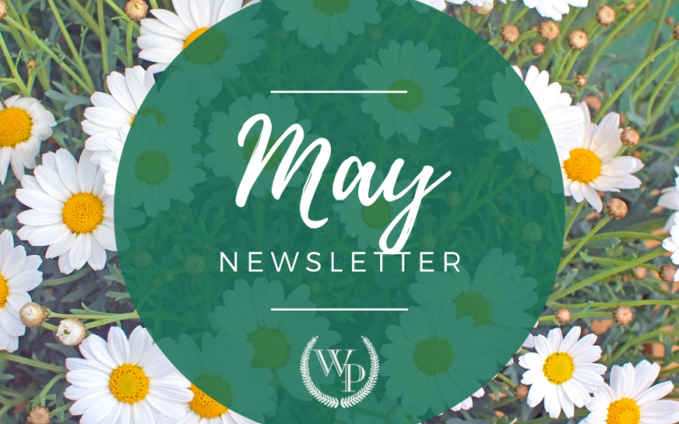 May newsletter graphic with flowers